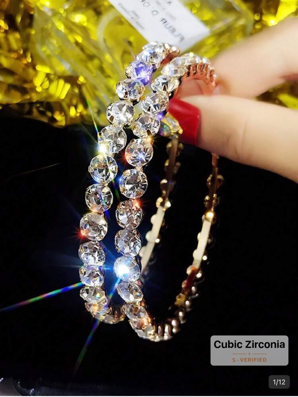 Sparkling Clear Crystal Hoop Earrings - Gold